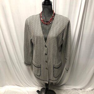 Camelia Cardigan Womens Size Large Black White Knit Button Up Jacket Vintage